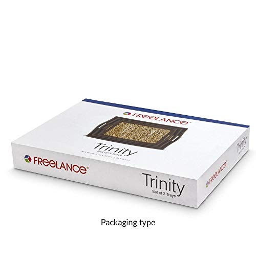 Freelance PVC Faux Leather Serving Tray Set of 3 - Sizes: 30x42, 26x38, 23x33 cm - Elegant Design, Large Carry Handles - Decorative Anti Skid Kitchen & Dining/Coffee Table Trays for Breakfast/Food/Tea - Image 4