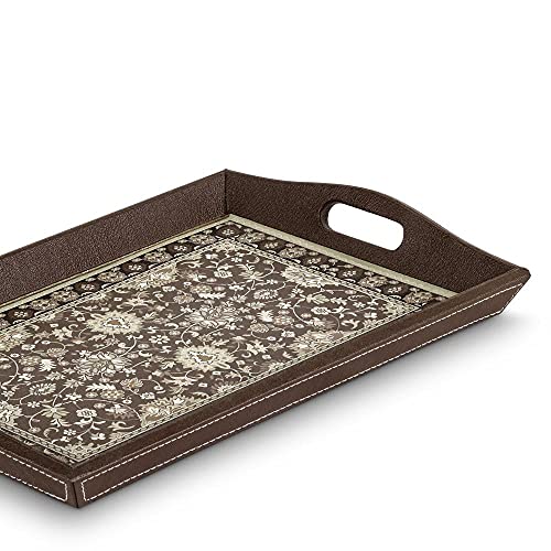Freelance PVC Faux Leather Serving Tray Set of 3 - Sizes: 30x42, 26x38, 23x33 cm - Elegant Design, Large Carry Handles - Decorative Anti Skid Kitchen & Dining/Coffee Table Trays for Breakfast/Food/Tea - Image 3