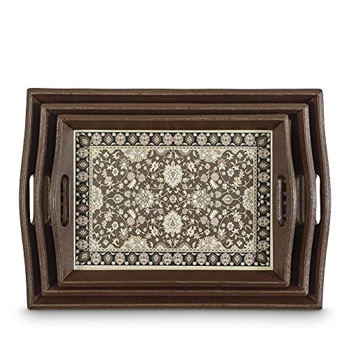 Freelance PVC Faux Leather Serving Tray Set of 3 - Sizes: 30x42, 26x38, 23x33 cm - Elegant Design, Large Carry Handles - Decorative Anti Skid Kitchen & Dining/Coffee Table Trays for Breakfast/Food/Tea - Image 1
