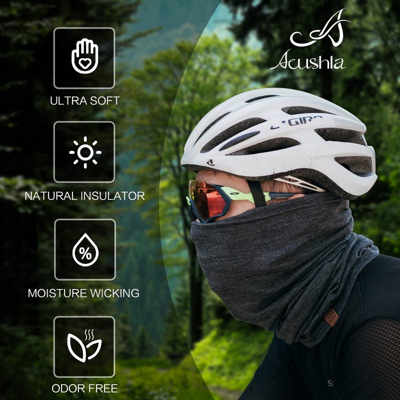 ACUSHLA 100% Merino Wool Neck Gaiter for Men & Women Ski Face Mask Winter Scarf Neck Warmer All Weather, Midweight Dark Grey - Image 4
