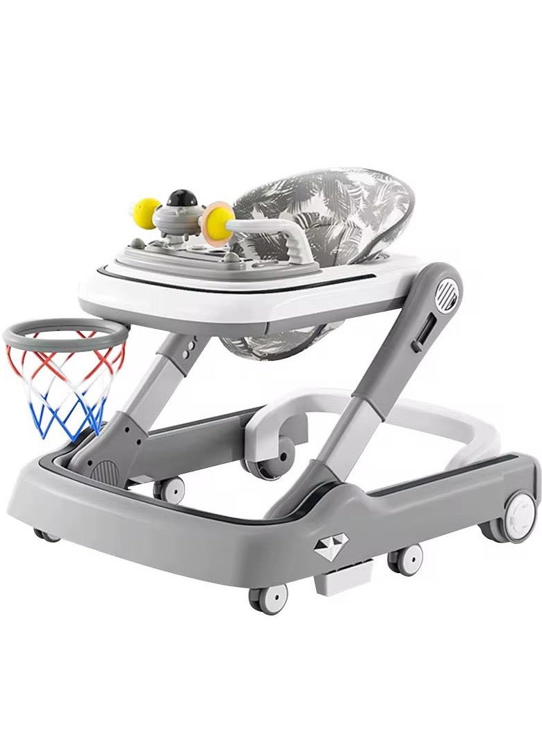 امبريلا مشاية أطفال متعددة الوظائف 4 في 1 مع باسكت بول-رمادي - Image 1