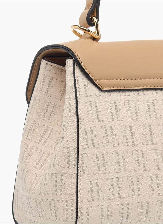 ELLE Womens Monogram Print Satchel Bag With Grab Handle And Button Closure