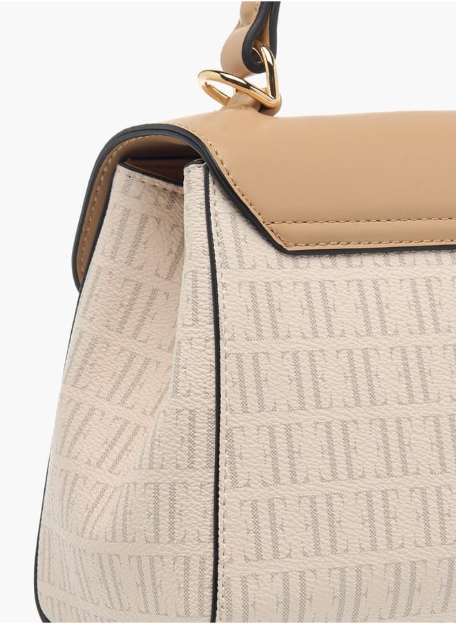 ELLE Womens Monogram Print Satchel Bag With Grab Handle And Button Closure  - Image 5
