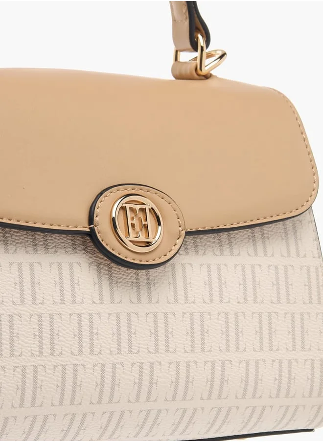 ELLE Womens Monogram Print Satchel Bag With Grab Handle And Button Closure