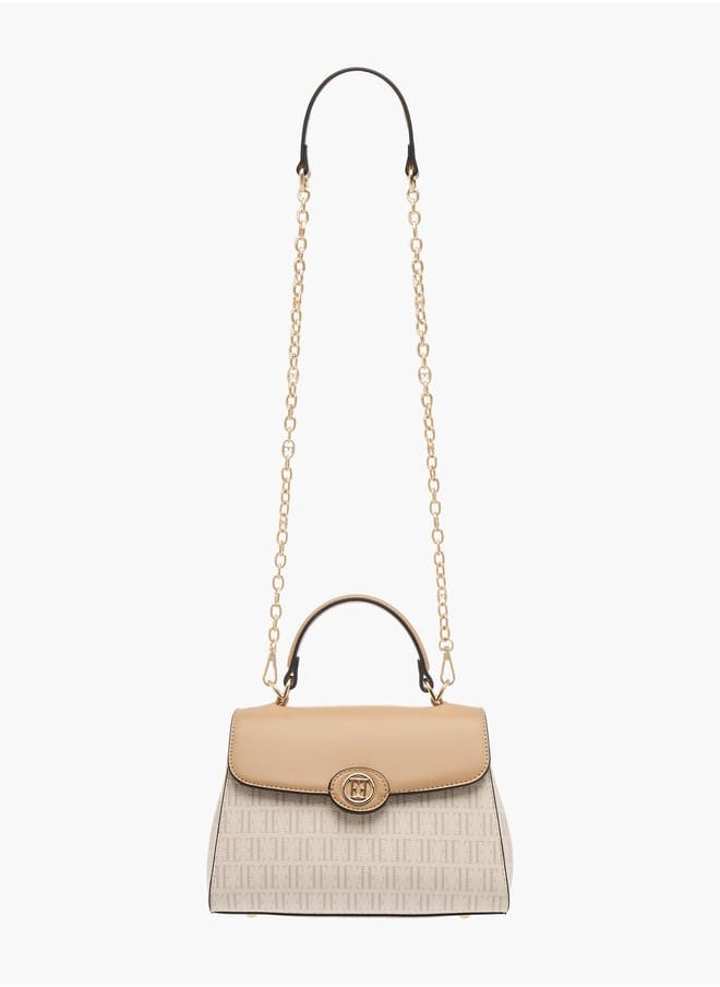ELLE Womens Monogram Print Satchel Bag With Grab Handle And Button Closure  - Image 2