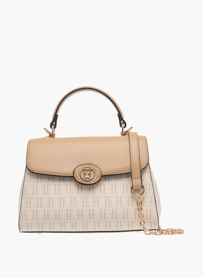 ELLE Womens Monogram Print Satchel Bag With Grab Handle And Button Closure  - Image 1