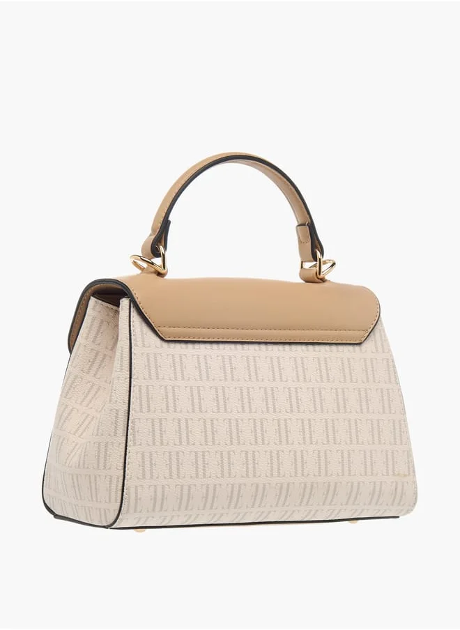 ELLE Womens Monogram Print Satchel Bag With Grab Handle And Button Closure