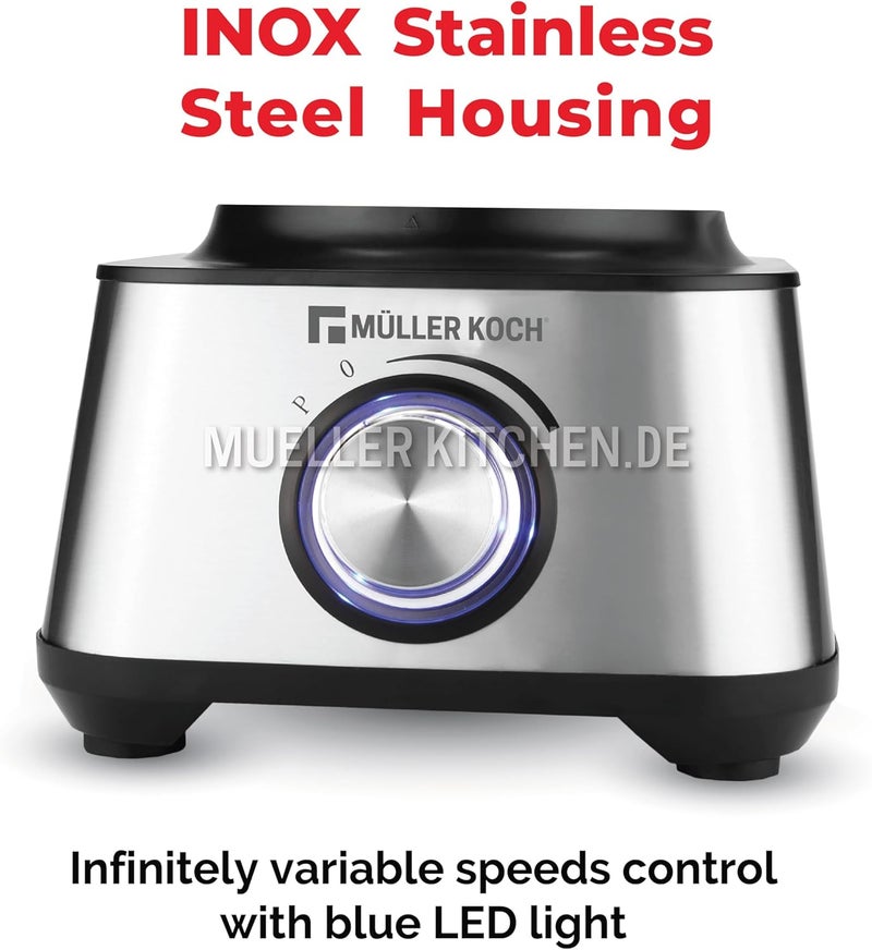 Müller Koch محضر الطعام المتعدد الوظائف Müller Koch MK-6021، خلاط، نظام مزج، عصارة الحمضيات (1000 واط، تصميم مدمج 5 في 1، هيكل من الفولاذ المقاوم للصدأ و12 قطعة إكسسوار قابلة للإزالة) - Image 3