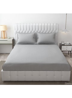 Cool Dealzz Cool Dealzz 210 TC Glace Cotton Satin Stripe Plain Bedsheet Queen Size Double Bed with Two Pillow Covers for HomeHotelsGuest HousePGs Grey Grey 