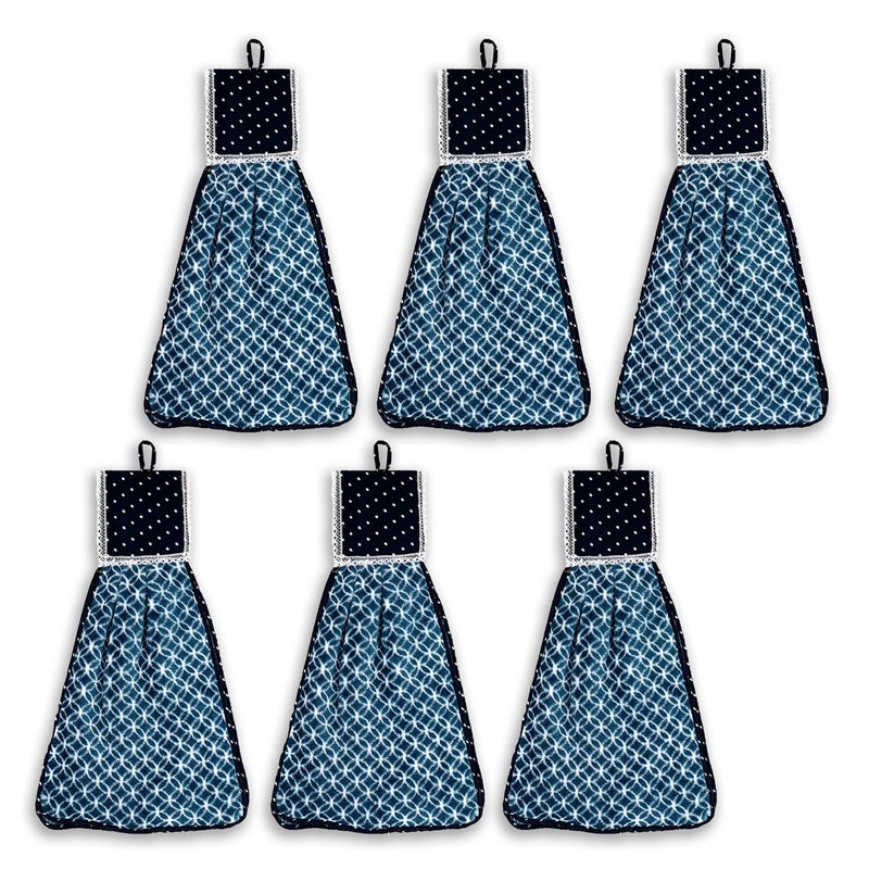 Kuber Industries Kuber Industries Napkin | Washbasin Hanging Napkin | Kitchen Towel with Ties | Circle Napkin for Bathroom | Hand Towel for Kitchen | Pack of 6 | Blue - Image 1