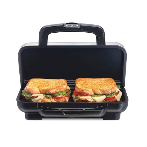 Proctor Silex Deluxe Hot Sandwich Maker With Easy-Clean Durable PFAS-Free Nonstick Ceramic Plates, Fits up to 2 Grilled Cheese, Ruebens, Tortas or Subs, Stainless Steel (25415MN) - Image 1