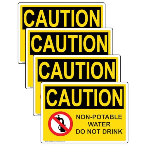 ComplianceSigns.com Caution Non-Potable Water Do Not Drink OSHA Safety Label Decal, 5x3.5 in. 4-Pack Vinyl for Facilities, American Made Safety Stickers - Image 1