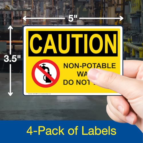 ComplianceSigns.com Caution Non-Potable Water Do Not Drink OSHA Safety Label Decal, 5x3.5 in. 4-Pack Vinyl for Facilities, American Made Safety Stickers - Image 2
