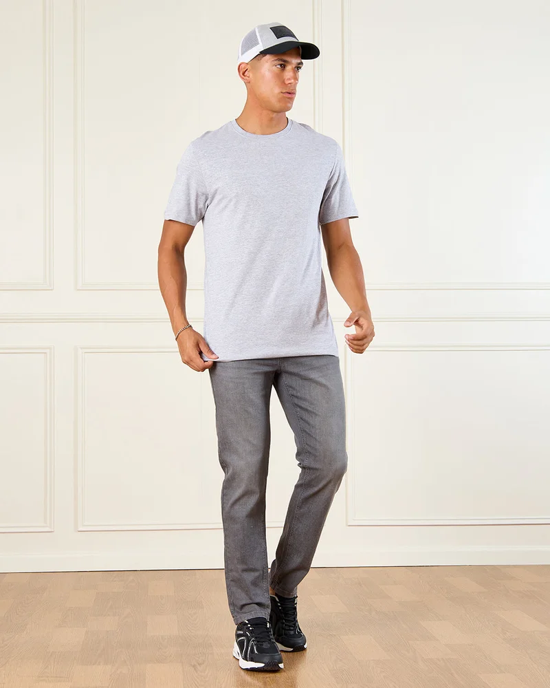 Redtag Men Grey Basic Solid T-Shirt