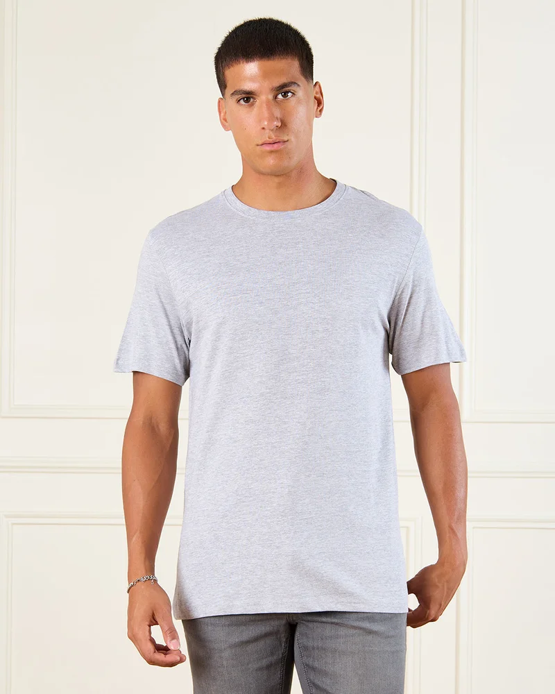 Redtag Men Grey Basic Solid T-Shirt