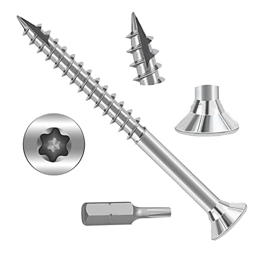 JOUGU Wood Screws 6 112 inch Torx Star Drive Deck Screws Flat Head M35 40 Countersunk T10 Self Tapping Thread Cut 200pcs Carbon Steel Galvanized Small Box - Image 1