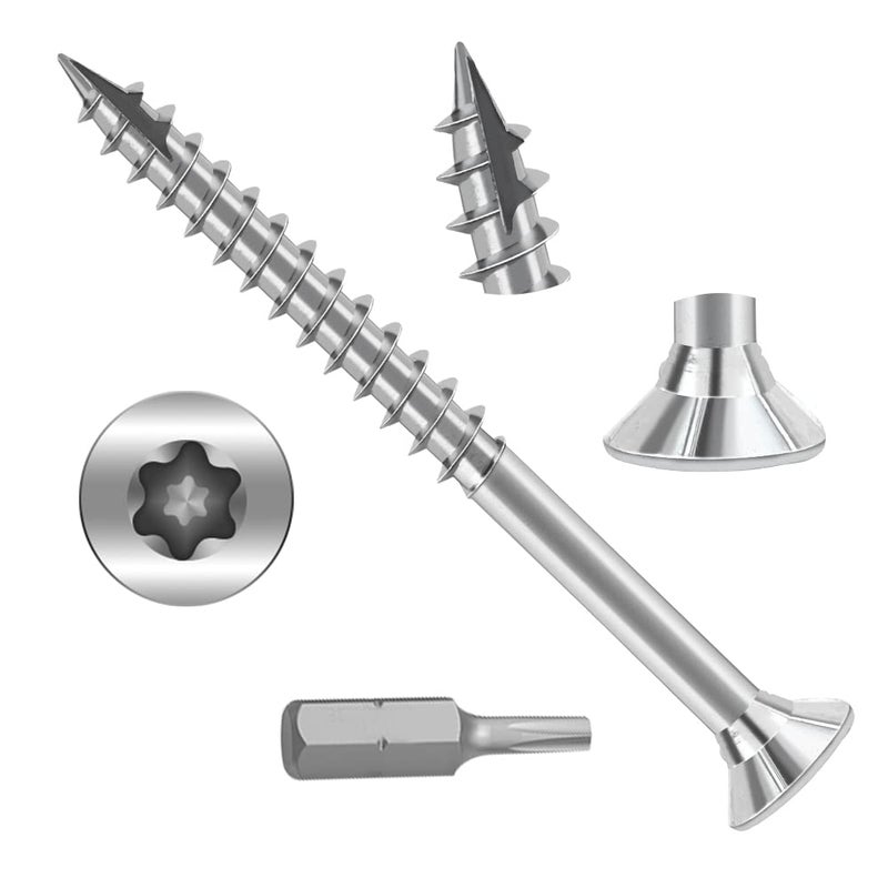 JOUGU Wood Screws 6 112 inch Torx Star Drive Deck Screws Flat Head M35 40 Countersunk T10 Self Tapping Thread Cut 200pcs Carbon Steel Galvanized Small Box - Image 2