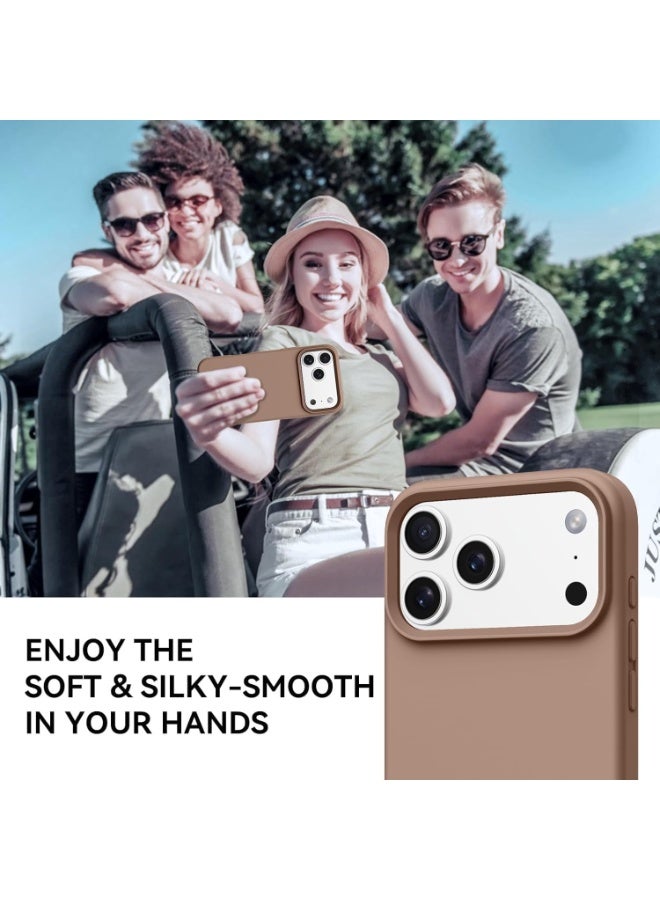 جراب لهاتف آيفون 17 برو، مصنوع من السيليكون السائل الناعم، وبطانة من الألياف الدقيقة، وغطاء واقٍ مقاوم للصدمات، متوافق مع هاتف آيفون 17 برو - (بني) - Image 5