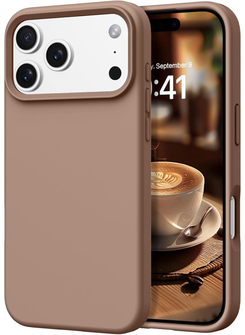 جراب لهاتف آيفون 17 برو، مصنوع من السيليكون السائل الناعم، وبطانة من الألياف الدقيقة، وغطاء واقٍ مقاوم للصدمات، متوافق مع هاتف آيفون 17 برو - (بني) - Image 1