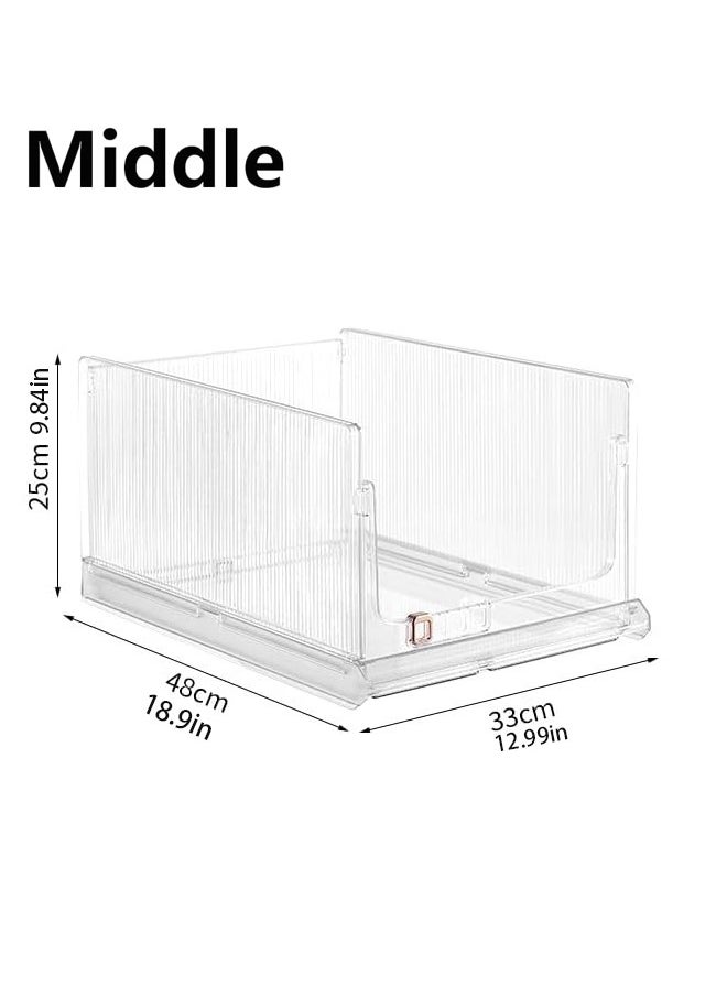 Generic - Drawer Organizer Transparent Stackable Plastic Storage Basket Foldable Closet Organizer Storage Bins Drawer Shelf Storage Container for Wardrobe Cupboard Office Kitchen Bathroom (Middle) - Image 1