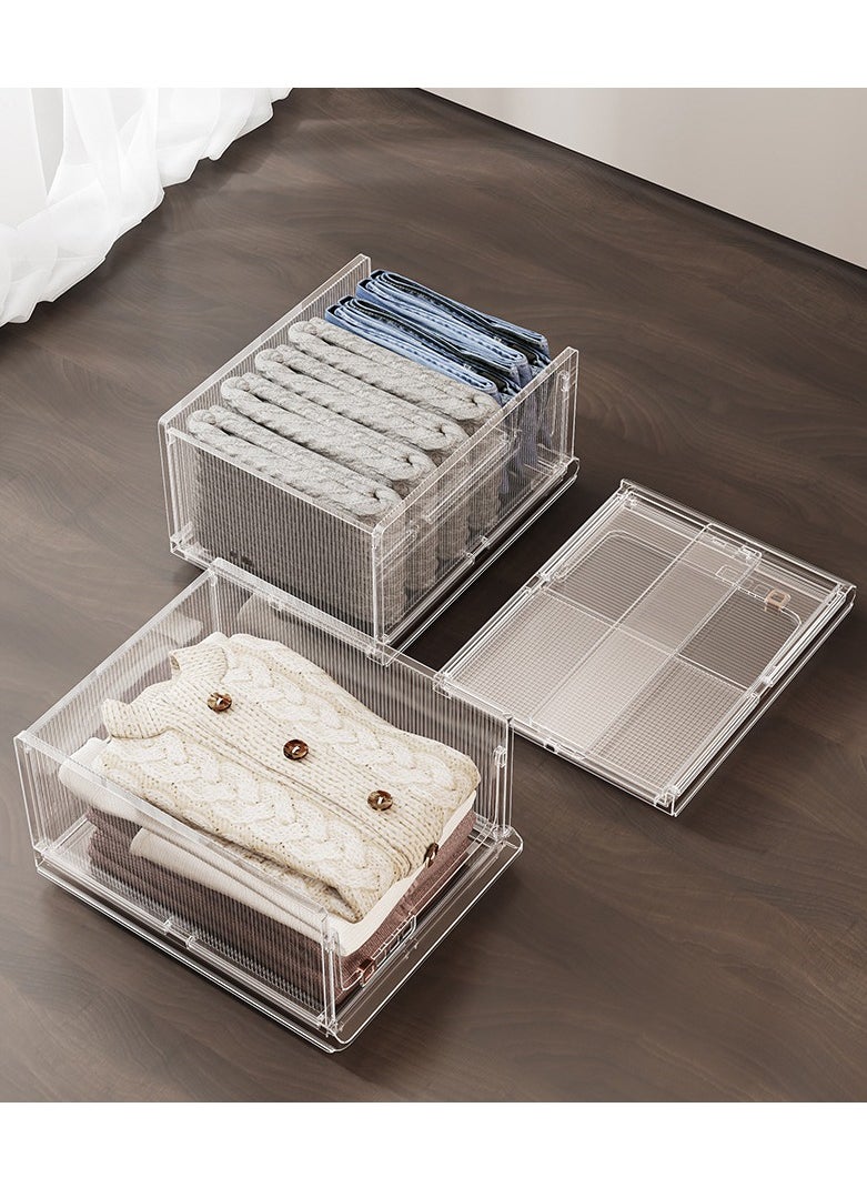 Generic - Drawer Organizer Transparent Stackable Plastic Storage Basket Foldable Closet Organizer Storage Bins Drawer Shelf Storage Container for Wardrobe Cupboard Office Kitchen Bathroom (Middle) - Image 1