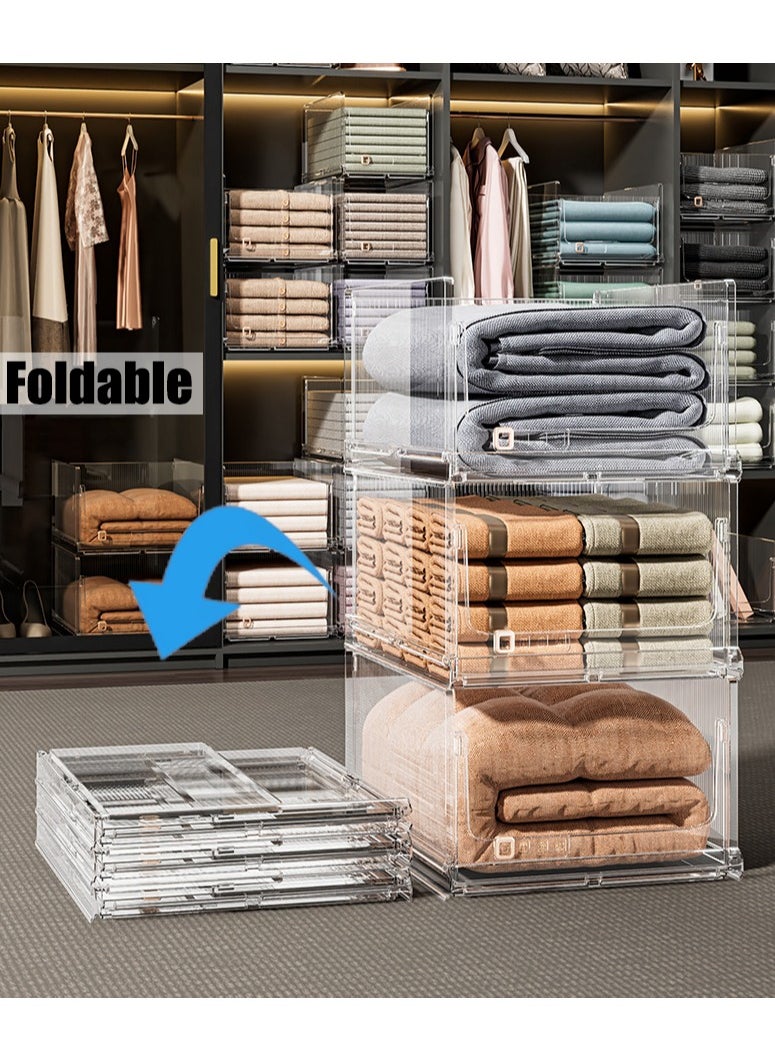 Generic - Drawer Organizer Transparent Stackable Plastic Storage Basket Foldable Closet Organizer Storage Bins Drawer Shelf Storage Container for Wardrobe Cupboard Office Kitchen Bathroom (Middle) - Image 1