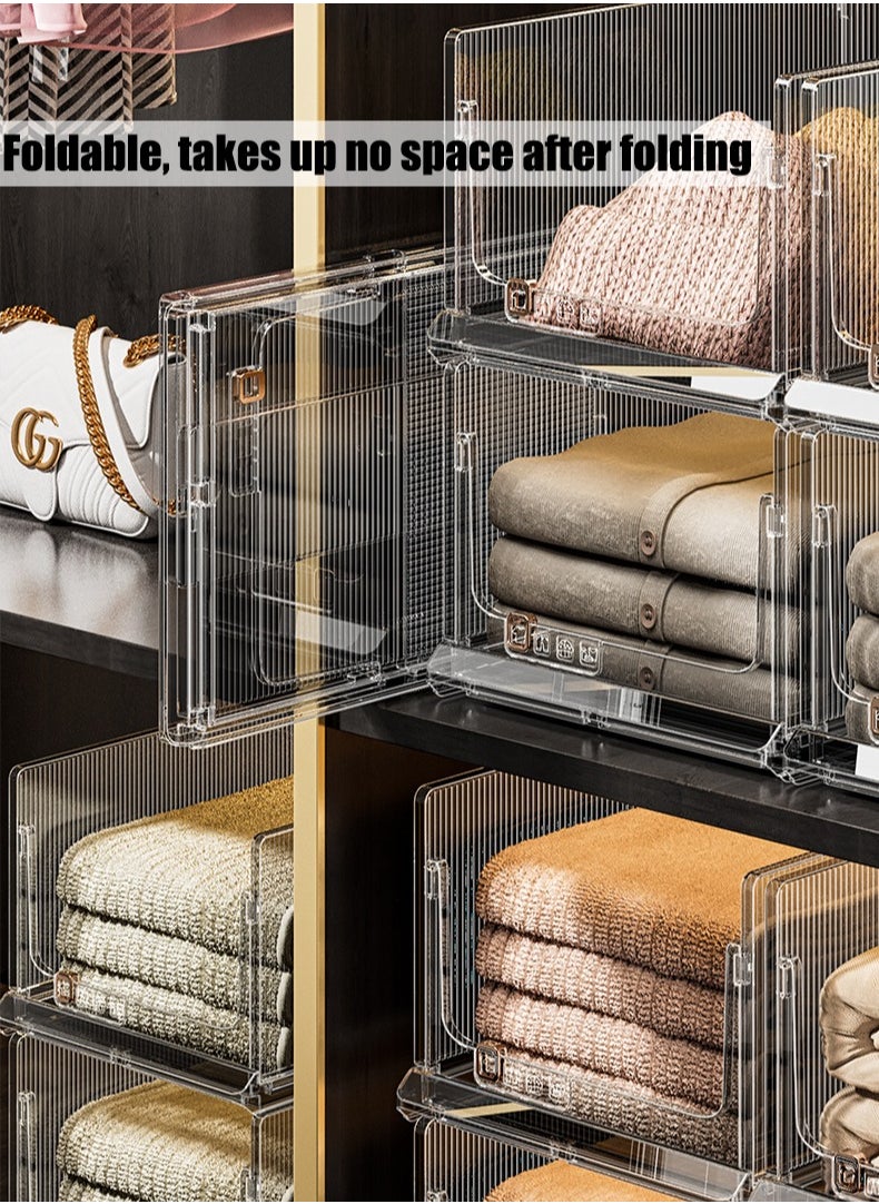 Generic - Drawer Organizer Transparent Stackable Plastic Storage Basket Foldable Closet Organizer Storage Bins Drawer Shelf Storage Container for Wardrobe Cupboard Office Kitchen Bathroom (Middle) - Image 1