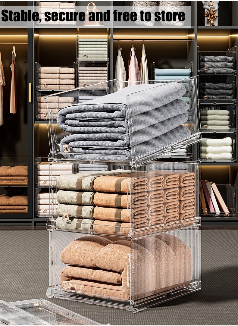 Generic - Drawer Organizer Transparent Stackable Plastic Storage Basket Foldable Closet Organizer Storage Bins Drawer Shelf Storage Container for Wardrobe Cupboard Office Kitchen Bathroom (Middle) - Image 1