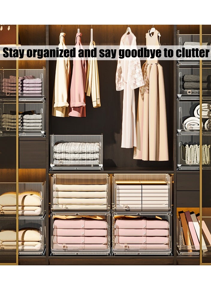 Generic - Drawer Organizer Transparent Stackable Plastic Storage Basket Foldable Closet Organizer Storage Bins Drawer Shelf Storage Container for Wardrobe Cupboard Office Kitchen Bathroom (Middle) - Image 1