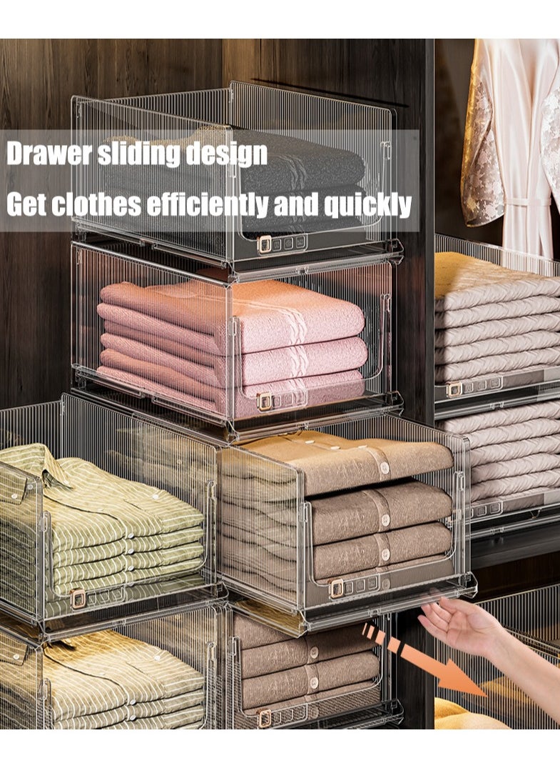 Generic - Drawer Organizer Transparent Stackable Plastic Storage Basket Foldable Closet Organizer Storage Bins Drawer Shelf Storage Container for Wardrobe Cupboard Office Kitchen Bathroom (Middle) - Image 1