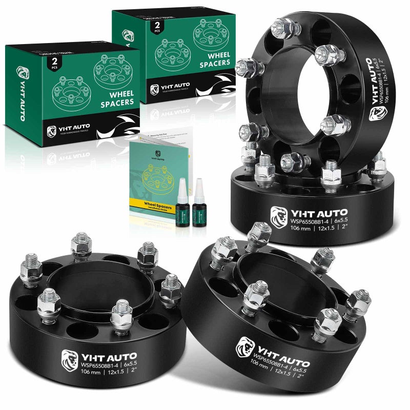 YHTAUTO 4 قطع 6x55 فواصل العجلات المركزية 2 بوصة تناسب تويوتا تاكوما 4 رانر توندر سيكويا FJ كروزر لكزس GX460 GX470 6 لوج 6x1397 مم فواصل الإطارات المصنوعة بالطرق مع مسامير M12x15 106 مم فتحة المحور