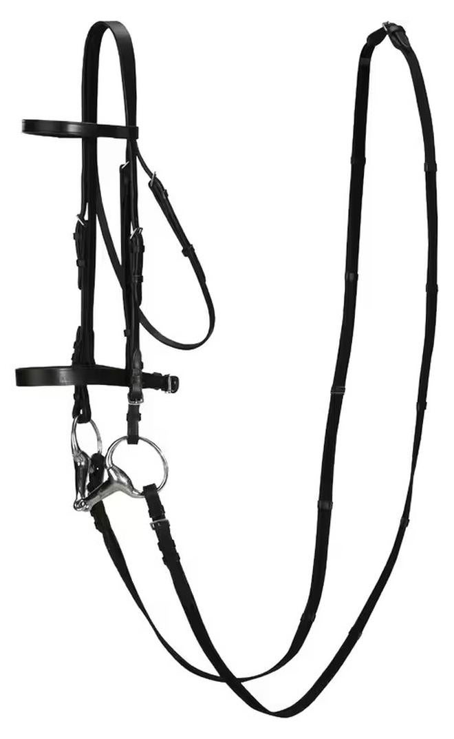 FOUGANZA Horse Riding Leather Bridle With French Noseband & Reins For Horse & Pony 100 - Image 1