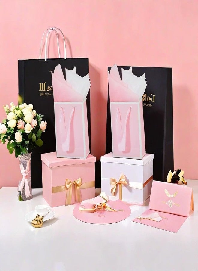 JUNESHE 4 Pack Mini Gift Bags with Tissue Paper - 6.3×4.7×2.2 inch Pink & White Tiny Gift Wrap for Birthday,Party Favors, Baby Shower,Shopping,Presents,Wedding - Image 5