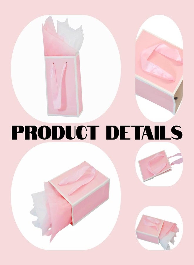 JUNESHE 4 Pack Mini Gift Bags with Tissue Paper - 6.3×4.7×2.2 inch Pink & White Tiny Gift Wrap for Birthday,Party Favors, Baby Shower,Shopping,Presents,Wedding - Image 4