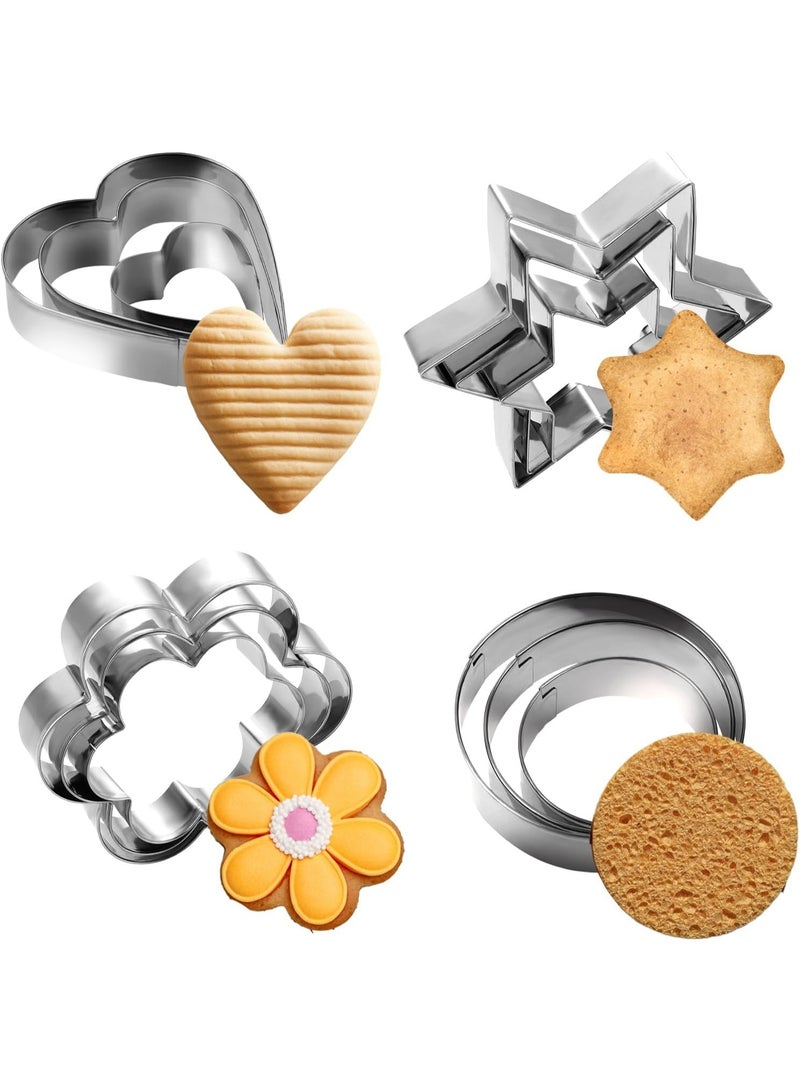 KITCHENOO Metal Cookie Cutters Set - 12Pcs Mini Cookie Cutters - Heart, Star, Round, Flower Shapes for Baking - Image 1