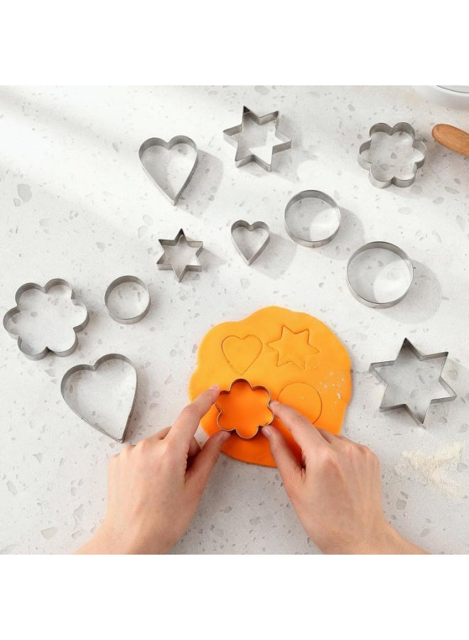 KITCHENOO Metal Cookie Cutters Set - 12Pcs Mini Cookie Cutters - Heart, Star, Round, Flower Shapes for Baking - Image 2