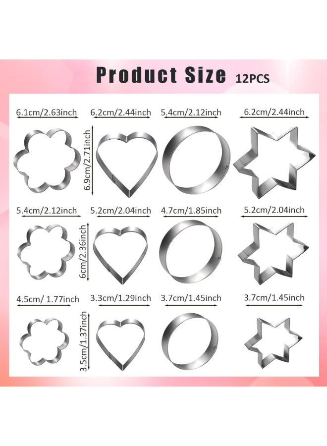 KITCHENOO Metal Cookie Cutters Set - 12Pcs Mini Cookie Cutters - Heart, Star, Round, Flower Shapes for Baking - Image 3