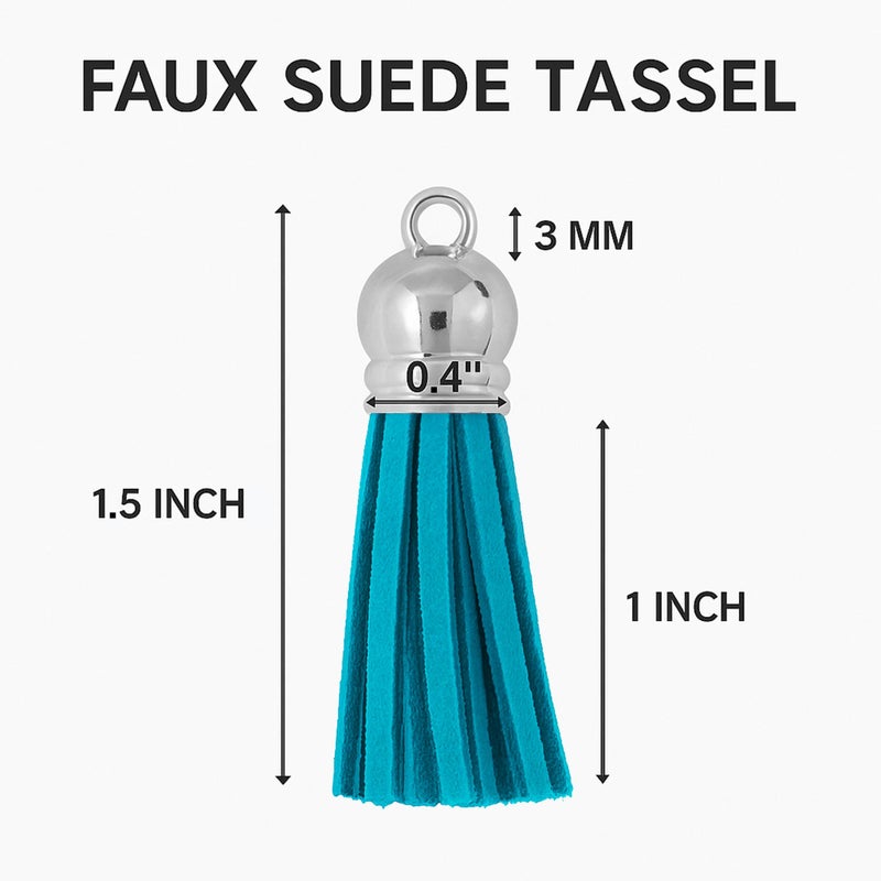 Mandala Crafts 100 Pcs Silver Cap Peacock Blue Faux Suede Tassels Bulk Keychain Making Supplies - Small Leather Tassels for Charms, Jewelry Making, and DIY Crafts - Image 4