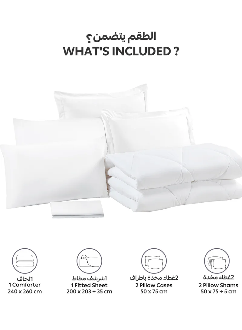 Donetella Bedding Comforter Set, King Size Fits 200x200 cm - 6-Pcs Solid Quilted Bed Set, Microfiber Fabric - 1 Comforter, 1 Fitted Sheet, 2 Pillow Shams, 2 Pillowcases