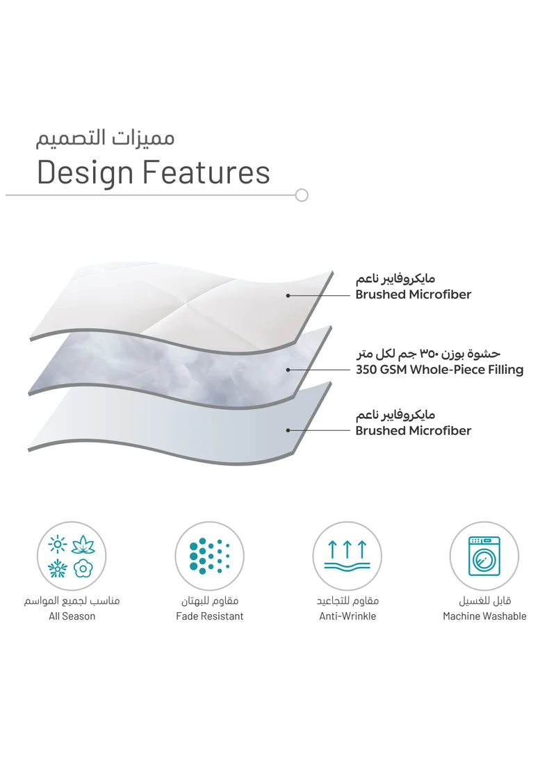 Donetella Bedding Comforter Set, King Size Fits 200x200 cm - 6-Pcs Solid Quilted Bed Set, Microfiber Fabric - 1 Comforter, 1 Fitted Sheet, 2 Pillow Shams, 2 Pillowcases