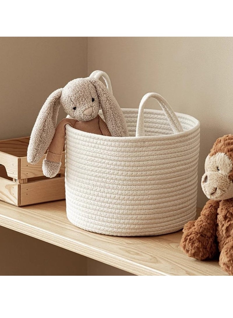 White fabric laundry basket, Takato laundry basket, plant storage basket, can store clothes, toys, pillows, towels, bedroom, living room, bathroom (three-piece set)  - Image 3
