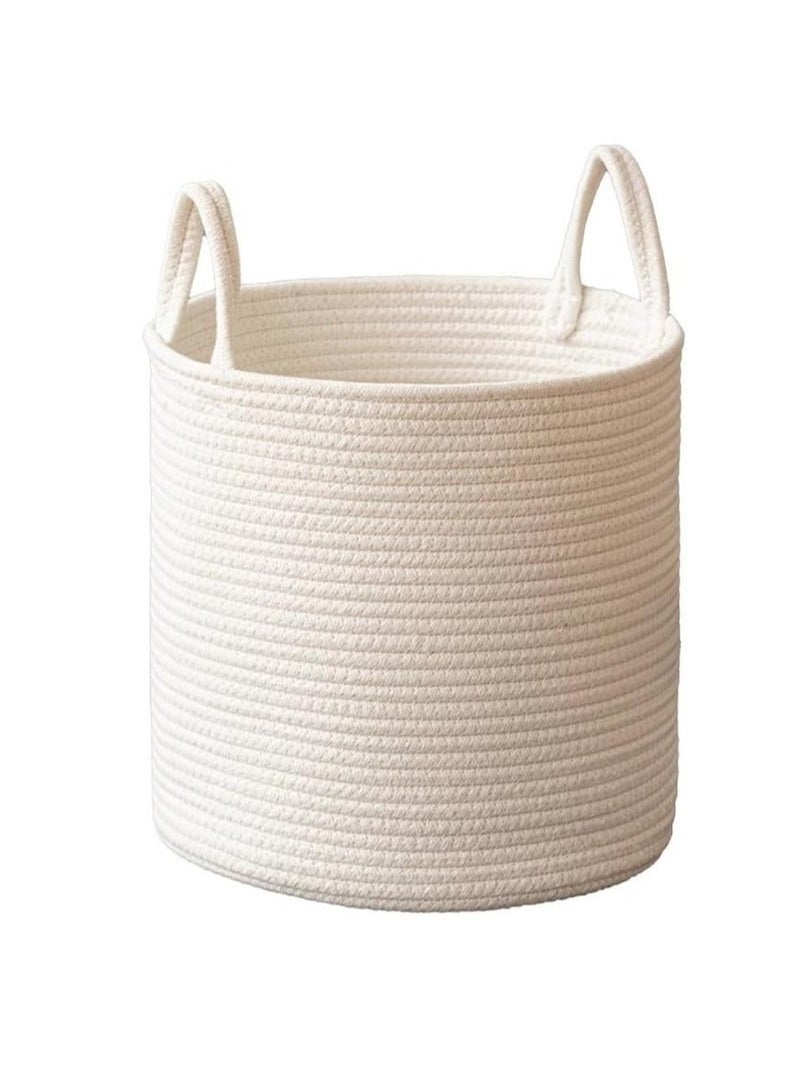 White fabric laundry basket, Takato laundry basket, plant storage basket, can store clothes, toys, pillows, towels, bedroom, living room, bathroom (three-piece set)  - Image 1