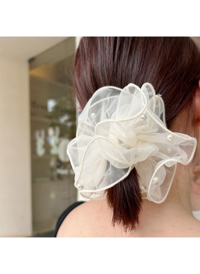 ربطات شعر مرنة من الدانتيل والأورجانزا، قطعتان، إكسسوارات شعر للنساء والفتيات، ربطات شعر أنيقة على شكل ذيل حصان، مناسبة للشعر الكثيف والمجعد. - Image 3