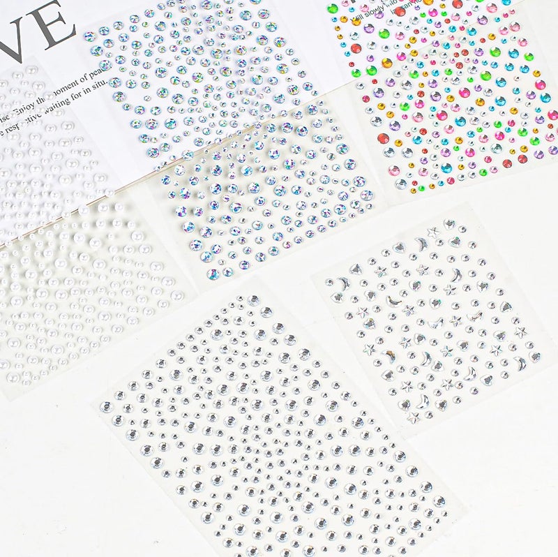 vivinin 1465P Face Gems, Self-Adhesive Hair Gems, 5 Different Types of Face Rhinestones, Face Gems Stick On for Face, Eyes, Body, Hair, Makeup, Festival Decorations, DIY Crafts - Image 3
