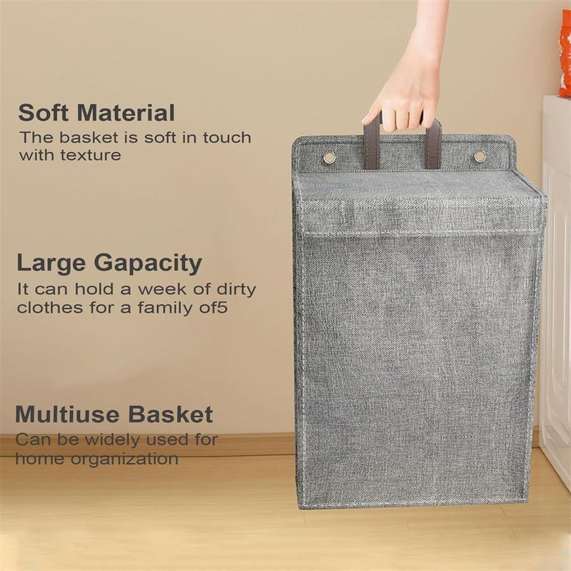 سلة غسيل معلقة، سلة توفير المساحة مع مقبض، شبكة دقيقة لترتيب وتنظيم الملابس المتسخة، مجموعة من 2 (1 كبيرة، 1 متوسطة)، رمادي - Image 3