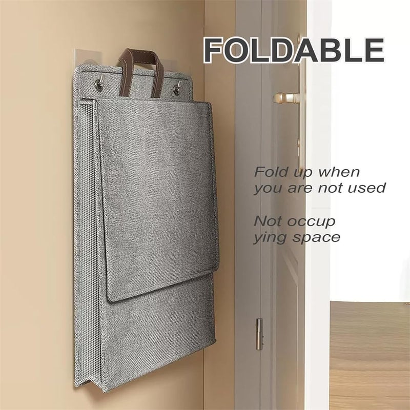 سلة غسيل معلقة، سلة توفير المساحة مع مقبض، شبكة دقيقة لترتيب وتنظيم الملابس المتسخة، مجموعة من 2 (1 كبيرة، 1 متوسطة)، رمادي - Image 4