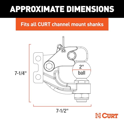 CURT 45919 Channel Mount Pintle Attachment with 2-Inch Ball, 10,000 lbs, Shank Required - Image 2