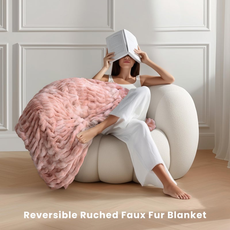blunique Ultra Soft Cozy Faux Fur Throw Blanket, Fuzzy Plush Thick Bubble Blanket, Oversize Luxury Fluffy Blanket for Couch, Sofa, Bedroom, and Living Room,50x60 Inches,Double Sided Tie-Dye Pink - Image 2