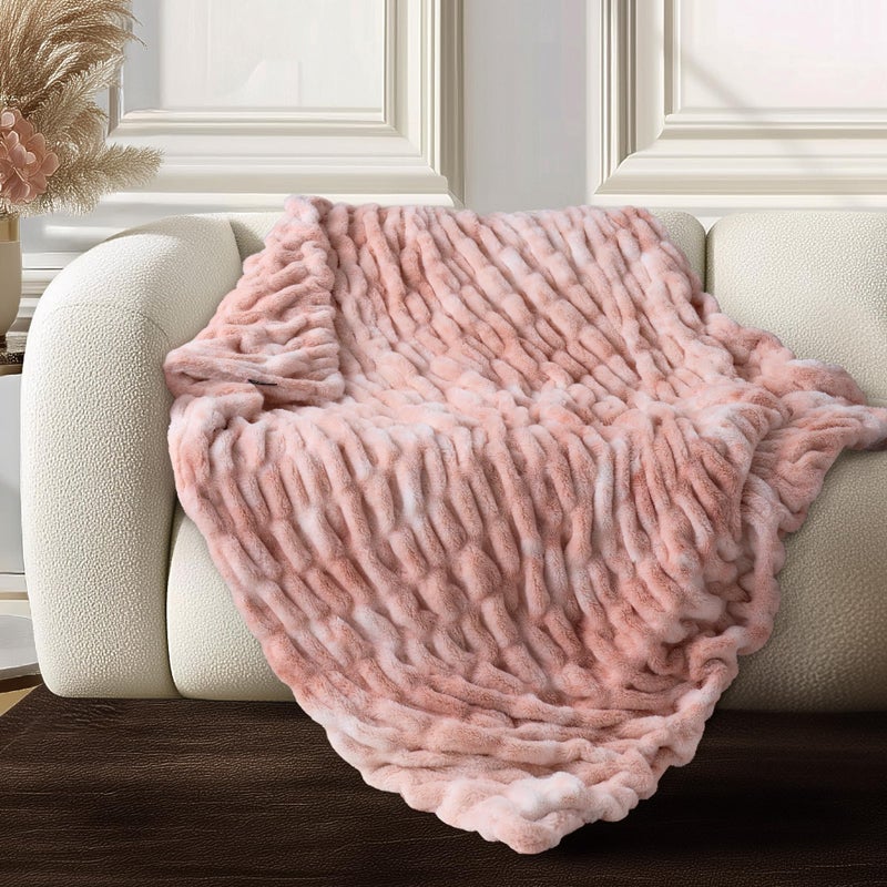 blunique Ultra Soft Cozy Faux Fur Throw Blanket, Fuzzy Plush Thick Bubble Blanket, Oversize Luxury Fluffy Blanket for Couch, Sofa, Bedroom, and Living Room,50x60 Inches,Double Sided Tie-Dye Pink - Image 1