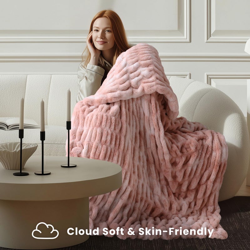 blunique Ultra Soft Cozy Faux Fur Throw Blanket, Fuzzy Plush Thick Bubble Blanket, Oversize Luxury Fluffy Blanket for Couch, Sofa, Bedroom, and Living Room,50x60 Inches,Double Sided Tie-Dye Pink - Image 4